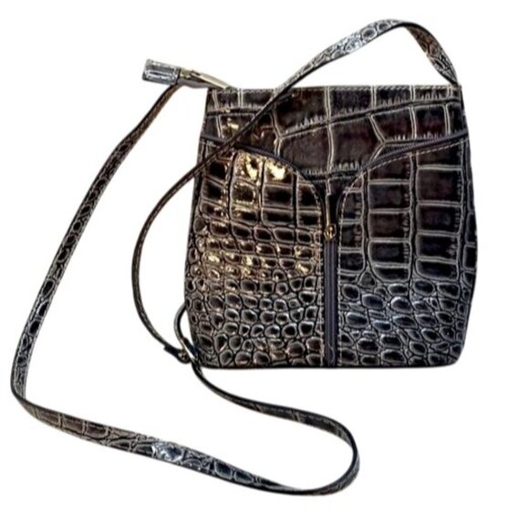 Borgonichio Handbags - Borgonichio Genuine Leather Crossbody Bag Croc Embossed 7" x 7.5" x 2.5" Made In